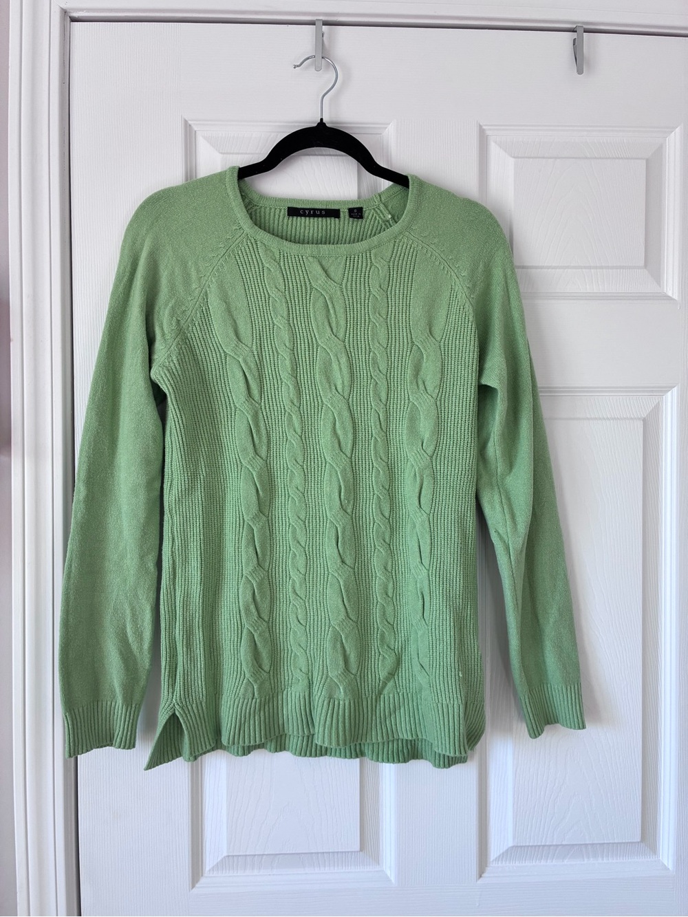 Cyrus Mint Green Cable Knit Crewneck Sweater